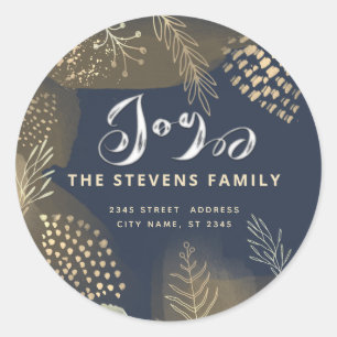 Watercolor boho botanical  script joy winter  classic round sticker