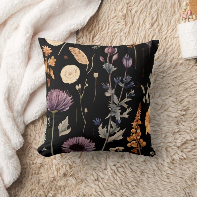 Watercolor Boho Botanical Wildflower  Throw Pillow (Blanket)