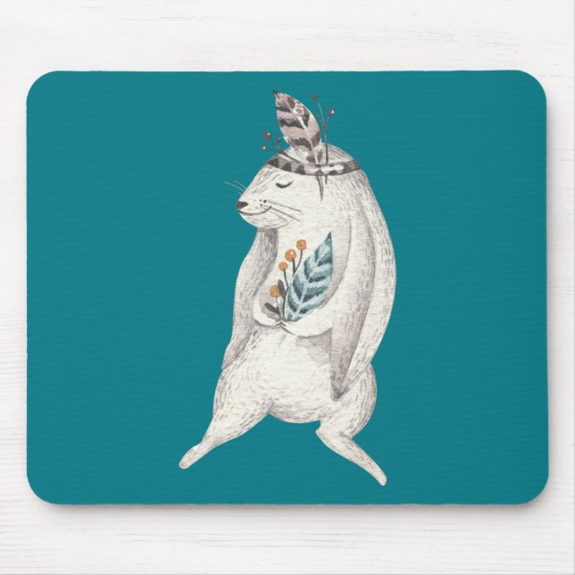 Watercolor Boho Bunny Mouse Pad (Front)