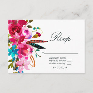 Watercolor Boho Chic Floral Wedding RSVP Card