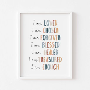 Watercolor boho Christian kids affirmation poster