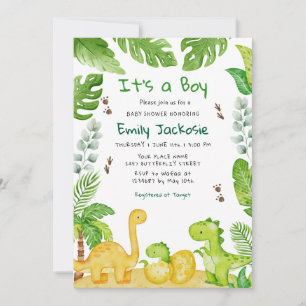 Watercolor Boho Dinosaur Greenery Boy Baby Shower  Invitation