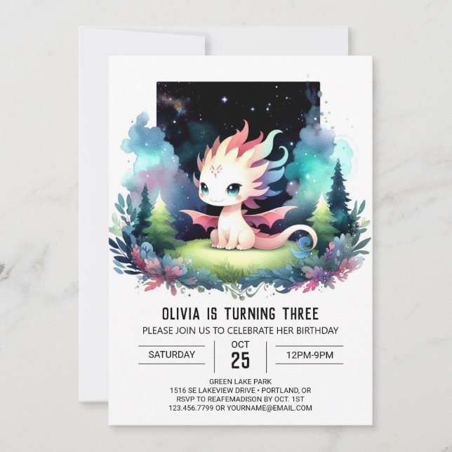 Watercolor Boho Dragon Birthday Invitation (Front)