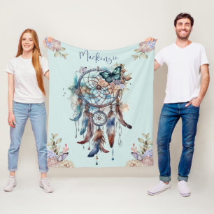 Watercolor Boho Dreamcatcher Personalized Name Fleece Blanket