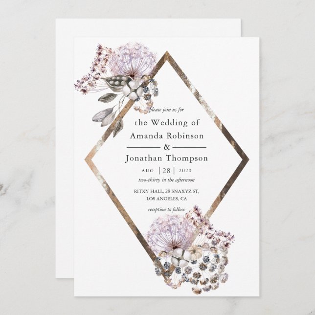 Watercolor Boho Dried flowers Wedding Invitation (Front/Back)
