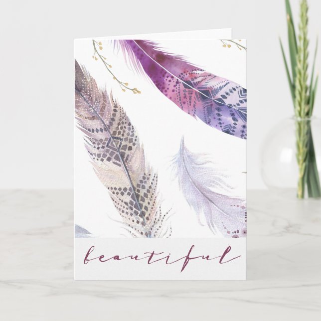 Watercolor Boho Feathers - Beautiful Card (Front)