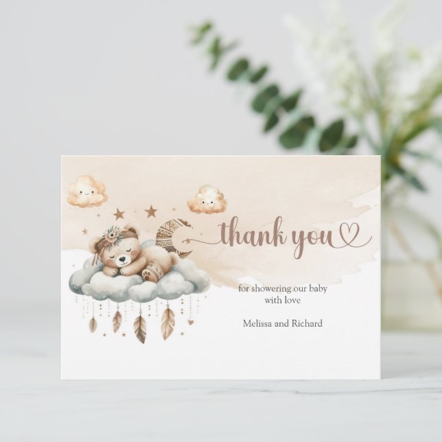 Watercolor boho feathers cloud nine thank you enclosure card (Standing Front)