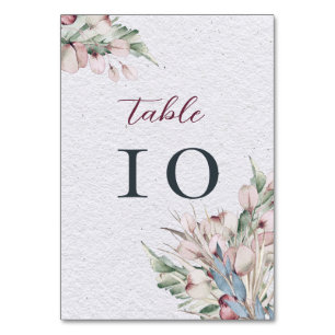 Watercolor Boho Floral and Botanical Wedding Table Number