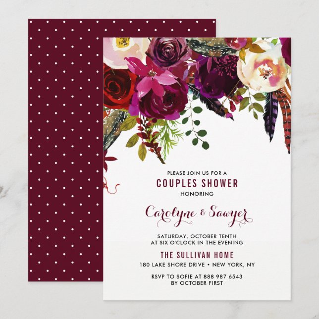 Watercolor Boho Floral Autumn Couples Shower Invitation (Front/Back)