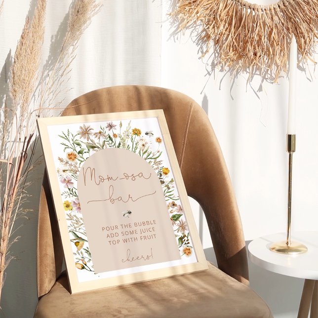 Watercolor Boho Floral Baby Shower Momosa Bar Poster (Creator Uploaded)