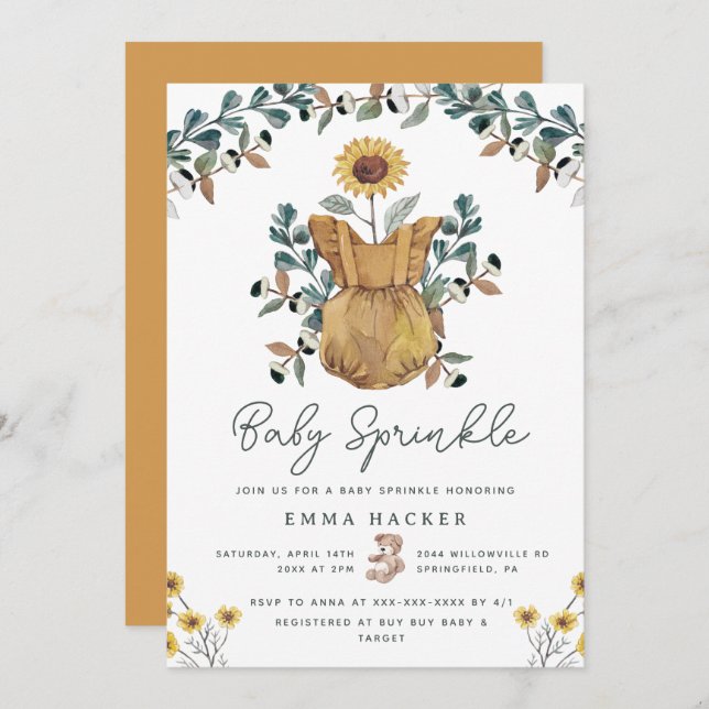 Watercolor Boho Floral Baby Sprinkle Invitation (Front/Back)