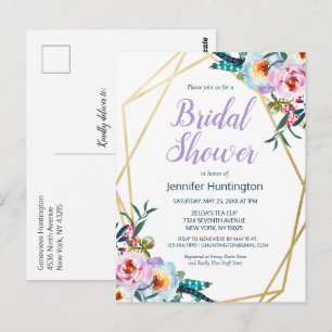 Watercolor Boho Floral Bridal Shower Invitation Postcard