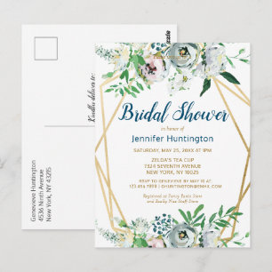 Watercolor Boho Floral Bridal Shower Invitation Postcard