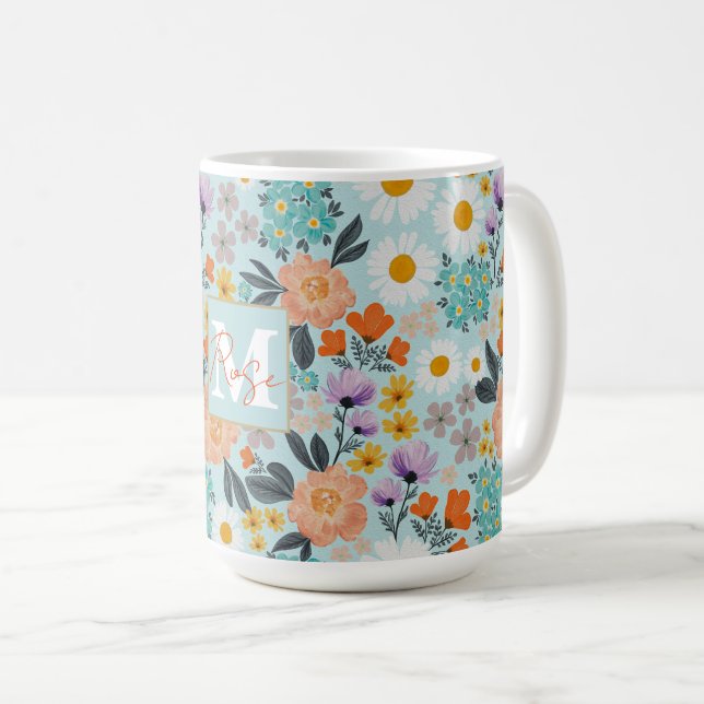 Watercolor Boho Floral Coffee Mug (Front Right)