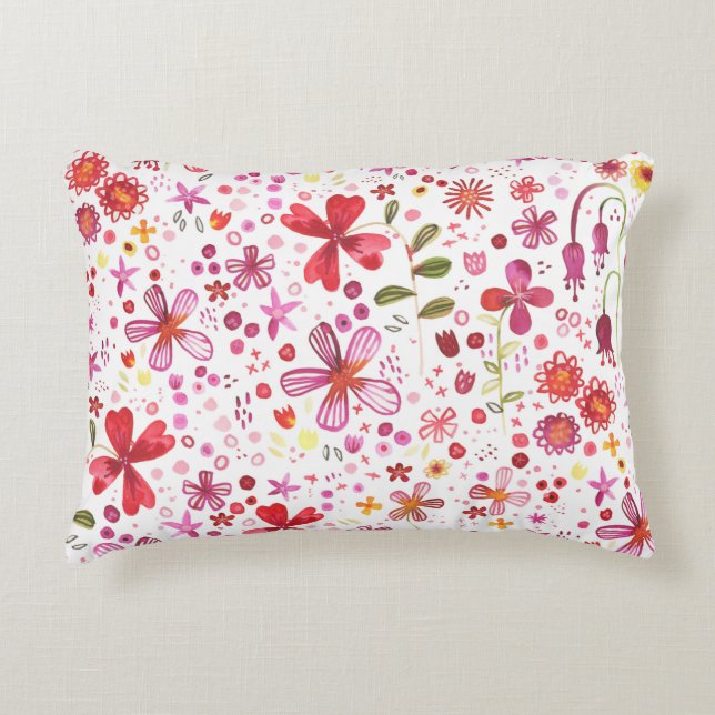 Watercolor Boho Floral Colourful Accent Pillow (Front)