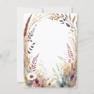 Watercolor boho floral frame blank wedding invitation