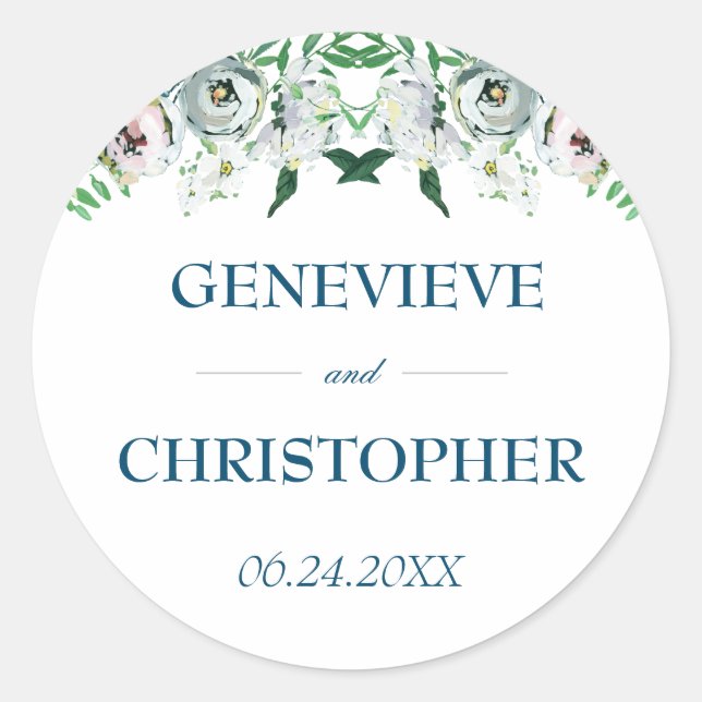 Watercolor Boho Floral Geometric Wedding Classic Round Sticker (Front)
