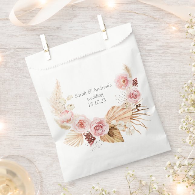 Watercolor Boho Floral Pampas Grass Wedding Favour Bag (Clipped)