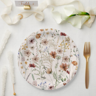 Watercolor Boho Floral Pattern Paper Plate