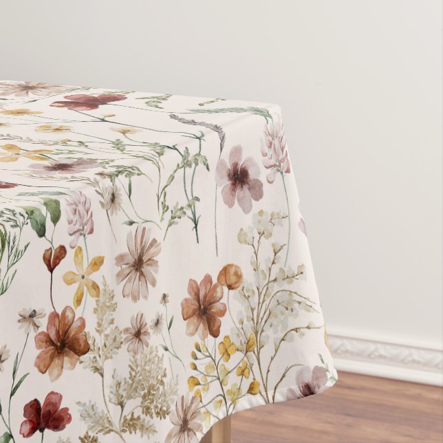 Watercolor Boho Floral Pattern Tablecloth (In Situ)