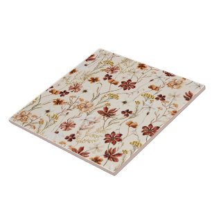 Watercolor Boho Floral Pattern Tile