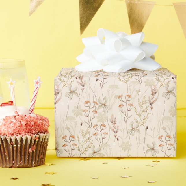 Watercolor Boho Floral Pattern Wrapping Paper (Birthday Party)