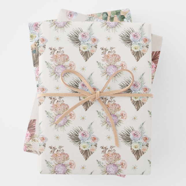Watercolor Boho Floral Pattern Wrapping Paper Sheet (In situ)
