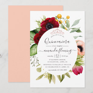 Watercolor Boho Floral Quinceañera Invitation