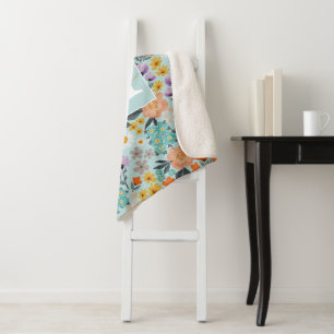Watercolor Boho Floral Sherpa Blanket