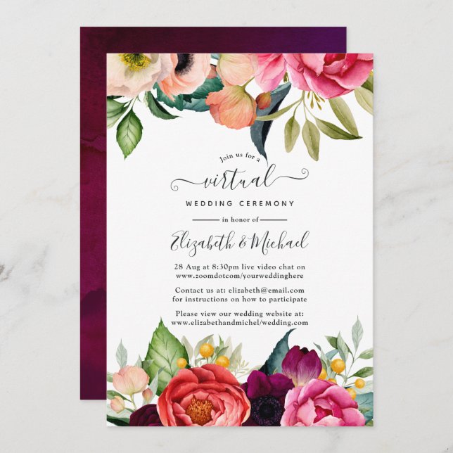 Watercolor Boho Floral Spring Wedding Update Invitation (Front/Back)