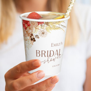 Watercolor Boho Floral   Terracotta Bridal Shower Paper Cups