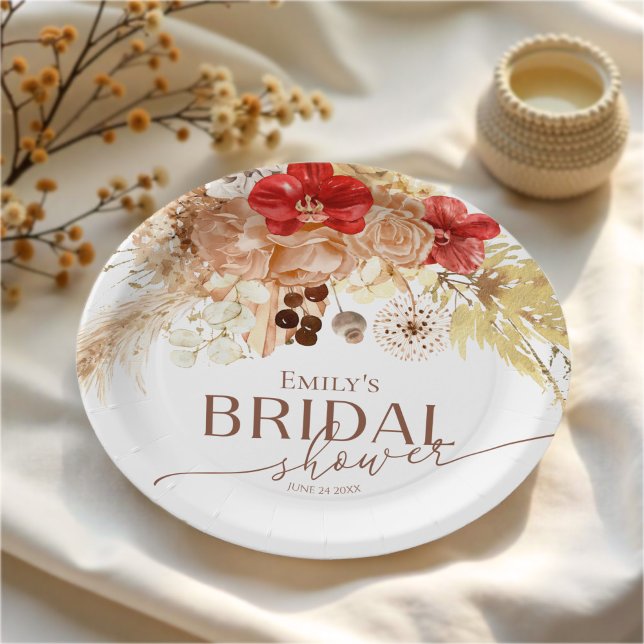 Watercolor Boho Floral | Terracotta Bridal Shower Paper Plate (Creator Uploaded)