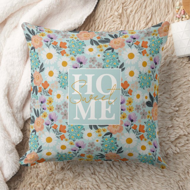 Watercolor Boho Floral Throw Pillow (Blanket)