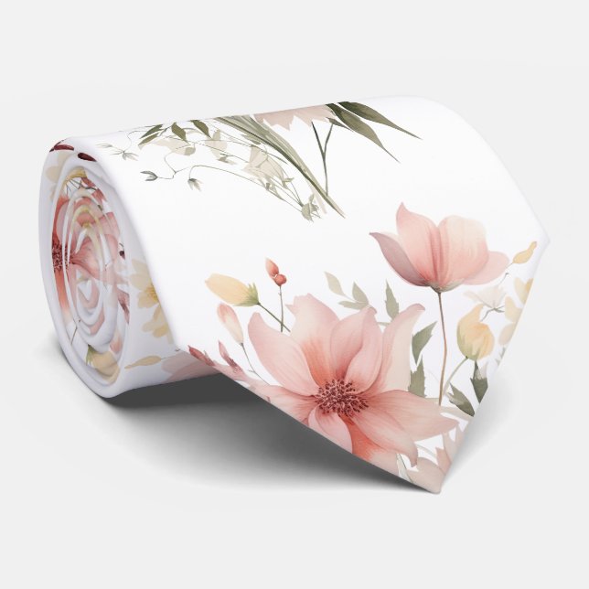 Watercolor Boho Floral Tie (Rolled)