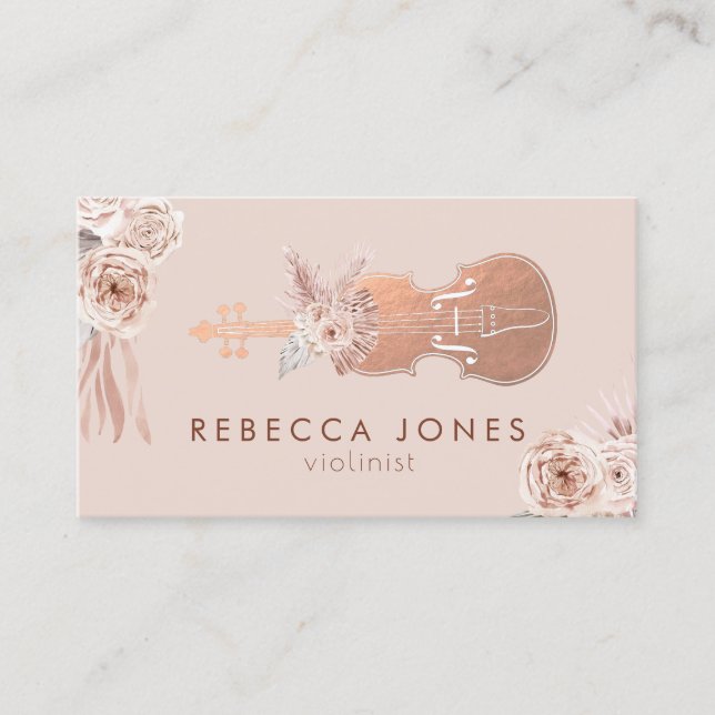 watercolor boho floral violin business card (Front)