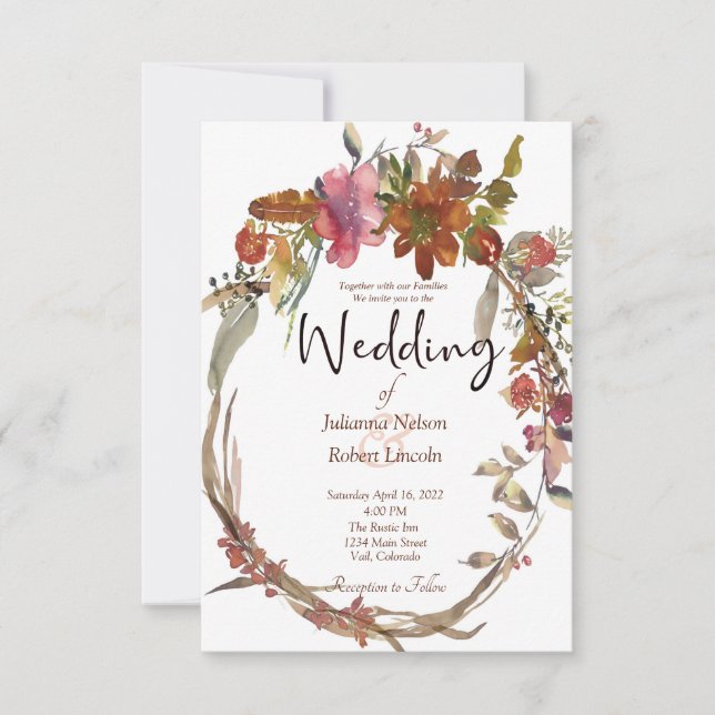 Watercolor Boho floral wedding Invitation (Front)
