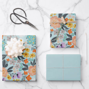 Watercolor Boho Floral Wrapping Paper Sheet