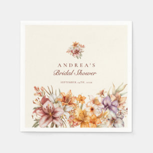 Watercolor Boho Flowers Floral Bridal Shower Napkin