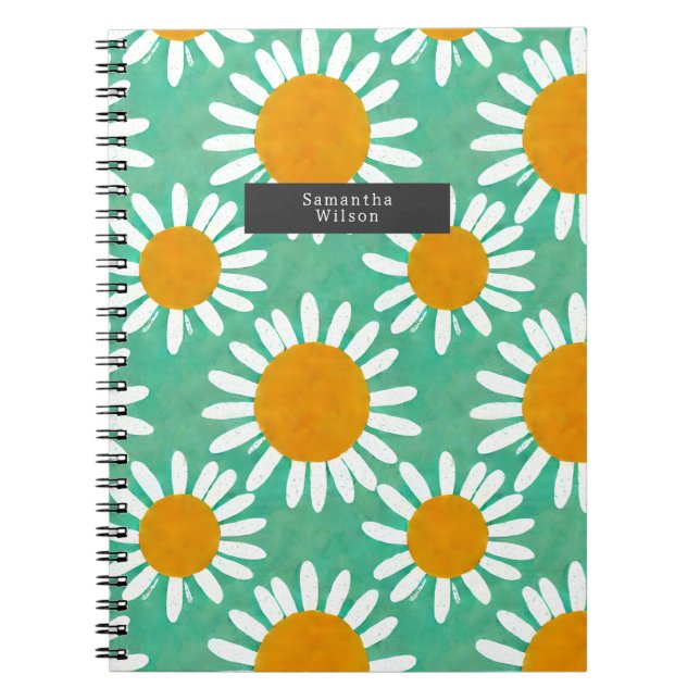 Watercolor Boho Folk Art Inspired Daisies Notebook (Front)