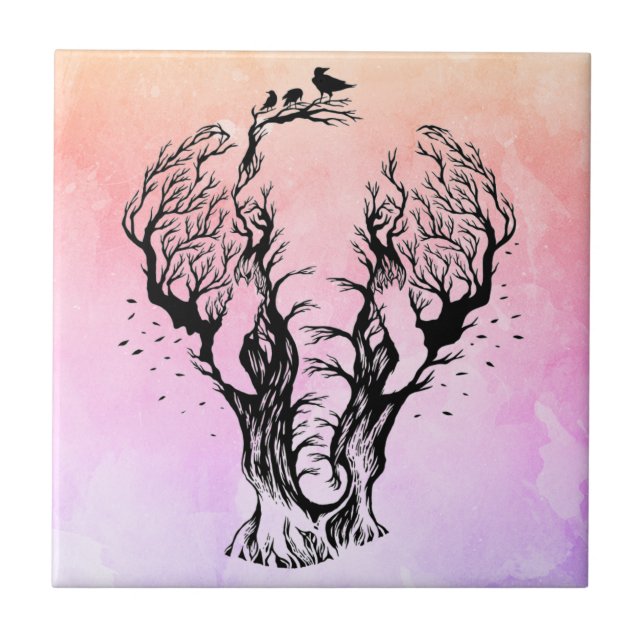 Watercolor Boho Forest Elephant Tile (Front)