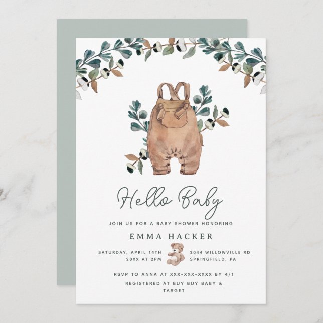 Watercolor Boho Gender Neutral Shower Invitation (Front/Back)