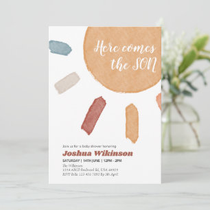 Watercolor boho Here comes the Son baby shower  Invitation