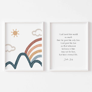 watercolor boho John 3:16 mountains poster