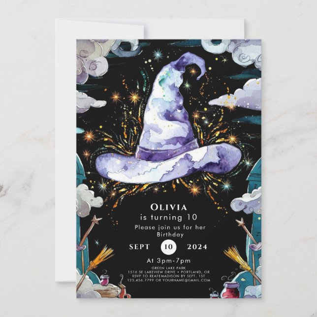 Watercolor Boho Kids' Wizard Birthday Invitation (Front)