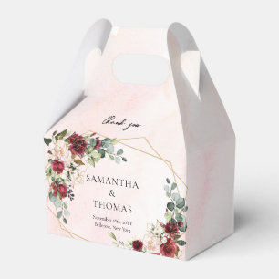 Watercolor boho marsala roses gold wedding favor box