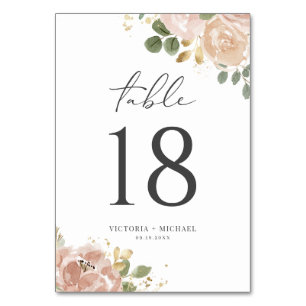 Watercolor Boho Mauve Peach Flowers Wedding Table Number