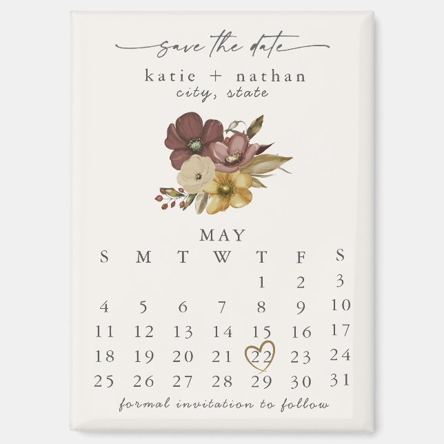 Watercolor Boho Neutral Save the Date Magnet (Front)