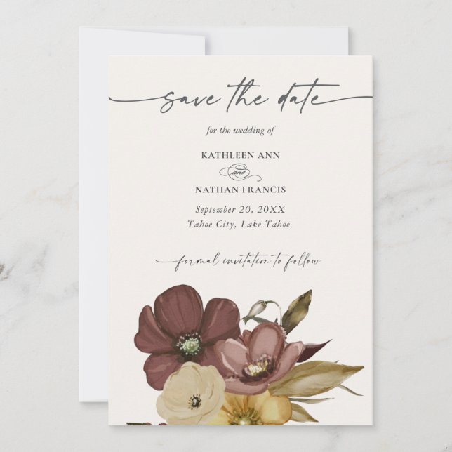 Watercolor Boho Neutral Wedding Save the Date Invitation (Front)