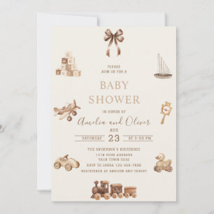 Watercolor Boho Nursery beige toys baby shower Invitation