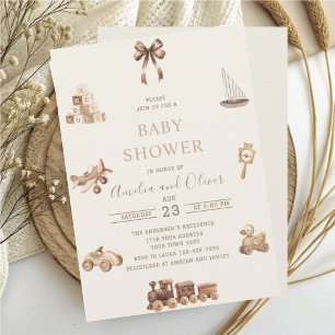 Watercolor Boho Nursery beige toys  baby shower Invitation